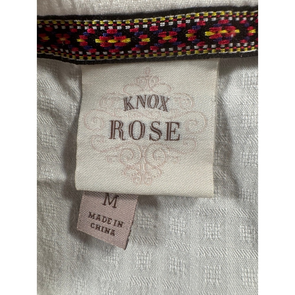 Knox Rose White Embroidered Peasant Blouse Short Sleeve Boho Rayon Womens SZ M - Picture 9 of 9